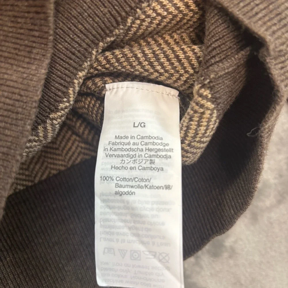 J.Crew Re-Imagined Qtr Zip Sweater Men's L‎ Brown Herringbone Preppy Casual